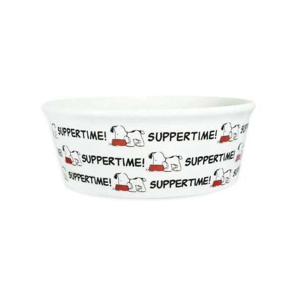 Peanuts Round Ceramic Pet Bowl for Small Dogs and Cats Supper Time