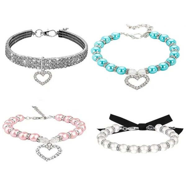 Pearl and Rhinestone Dog Collar Set for Small Puppies and Kittens