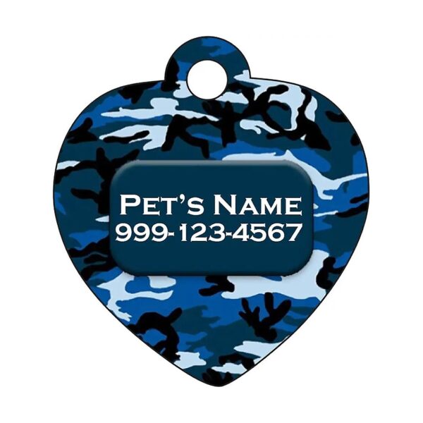 Personalized Blue Camo Pet Tag with Name, Number, and Paw Shape for Pets