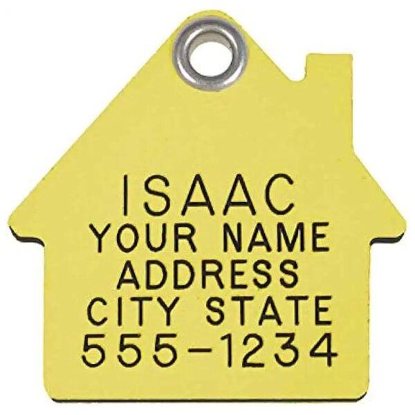 Personalized Dog Tag House Shape Yellow Plastic Medium Size Pet ID Tag