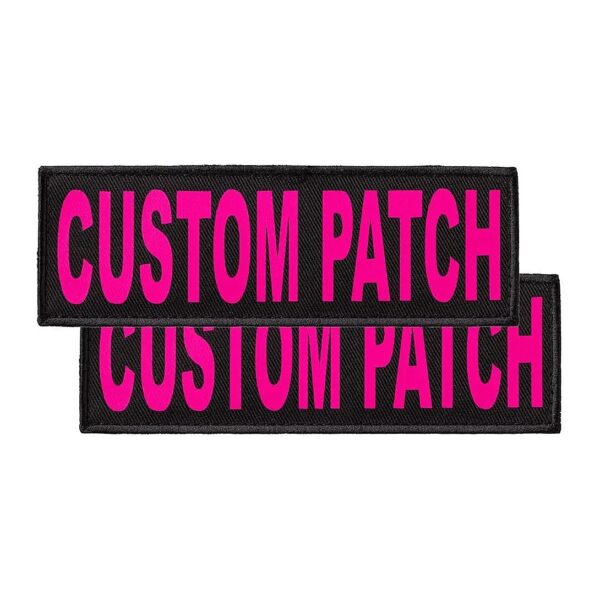 Personalized Dog Training Patches with Fluorescent Pink Text and Hook Backing