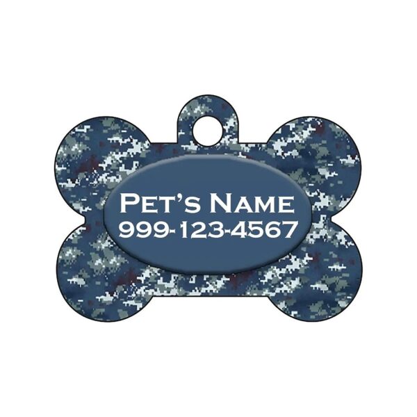 Personalized Pet Tag with Name, Number and Blue Metal Finish