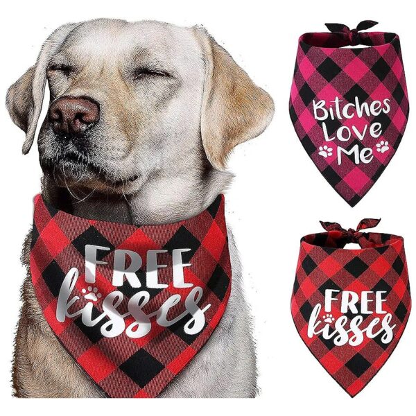 Pet Apparel for Valentine's Day - Reversible Plaid Dog Bandanas Pack of 2