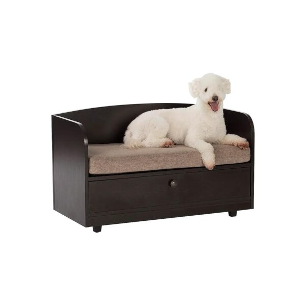 Pet Bed with Storage Drawer and Soft Padded Foam Cushion Espresso Sand