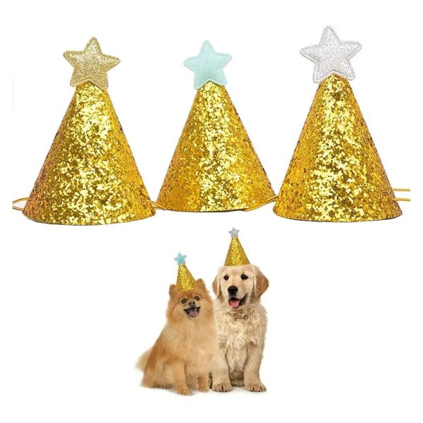 Pet Birthday Party Essentials 3Pcs Gold Hats for Dogs Cats Accessories