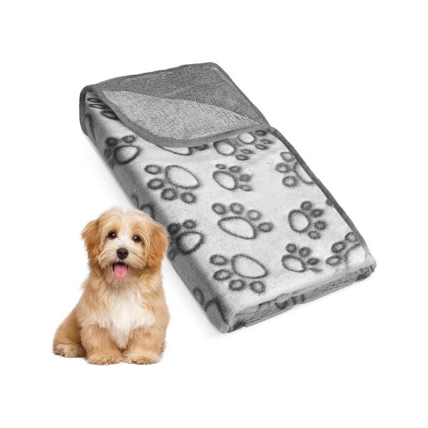 Pet Blanket with Adorable Paw Prints, 32x24 Inch Grey Soft Cozy for Sofa Bed and Floor