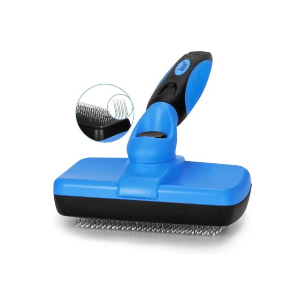 Pet Brush for Grooming and Shedding with Self Cleaning Bristles and Non Slip Handle