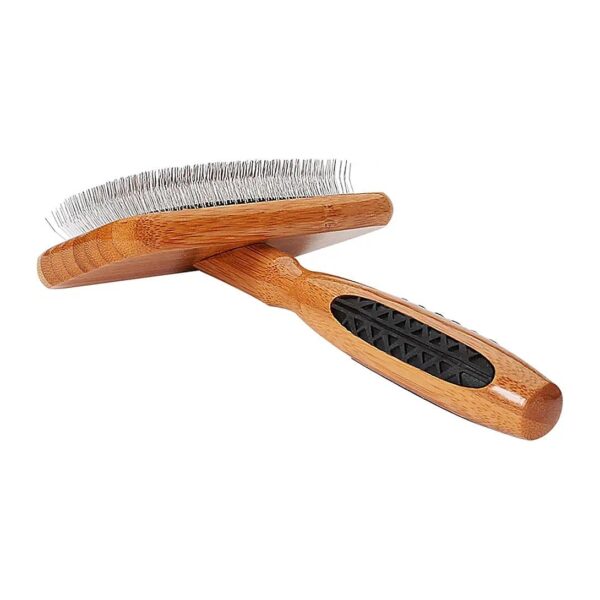 Pet Brush with Softer Slicker Bristles and Durable Wood or Bamboo Handle