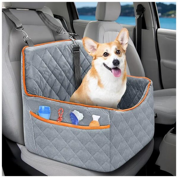 Pet Car Seat for Small to Medium Dogs with Adjustable Headrest and Storage Pockets