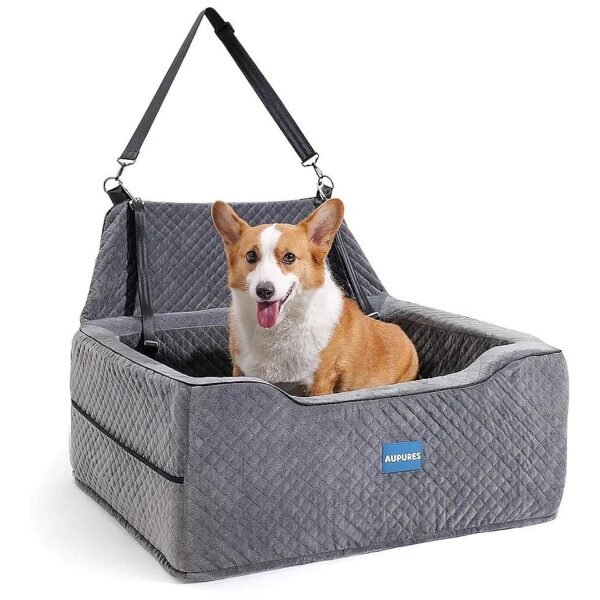 Pet Car Seat with Removable Cushion and Adjustable Height for Small to Medium Sized Dogs