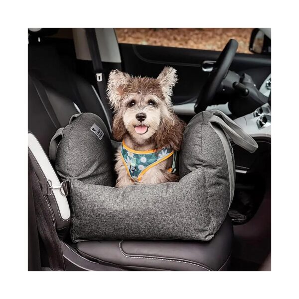 Pet Car Seat with Storage and Clip-On Leash for Small Dogs Up to 25lbs