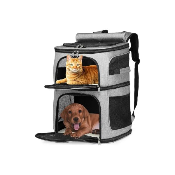 Pet Carrier Backpack for Large Cats and 2 Small Dogs with 7 Windows and Support Plate