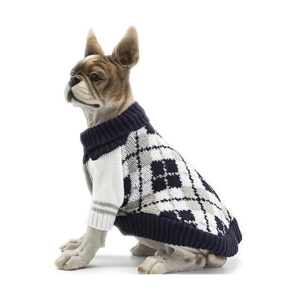 Pet Cat Winter Knitwear Diamond Plaid Navy Small Sweater for Dogs