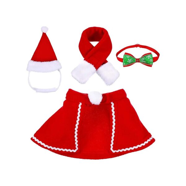 Pet Christmas Costume for Small Cats and Dogs with Adjustable Hat Scarf Cloak and Bow Tie