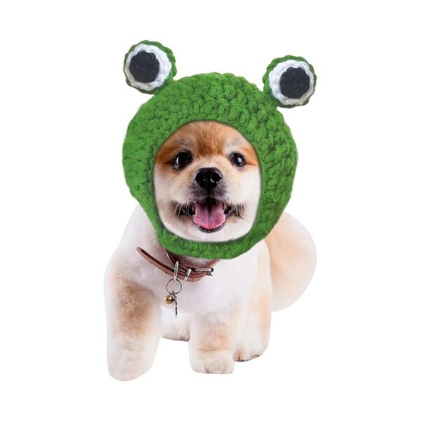 Pet Costume Hat Medium Size Frog Headband Knitted Cap for Small Cats