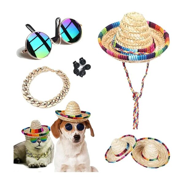 Pet Costume Pack With Fashion Sunglasses And Mini Sombrero Hats For Small Dogs And Cats