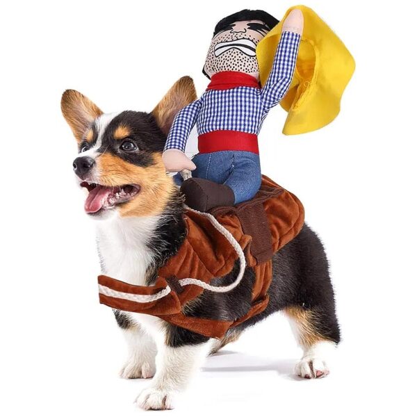 Pet Cowboy Rider Costume for Dogs with Soft Comfortable Warm Fur