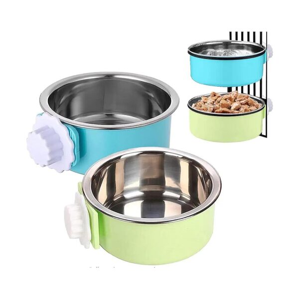 Pet Crate Hanging Food and Water Feeder with 2 Stainless Steel Bowls and Cleaning Set