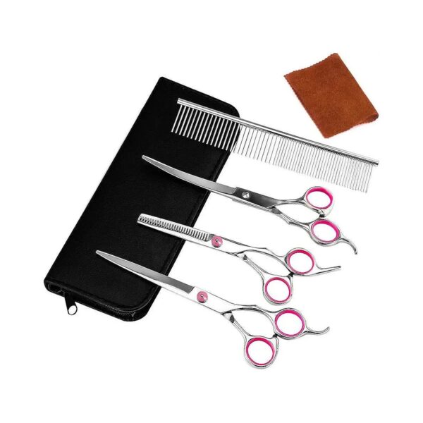 Pet Dog Grooming Scissors with Curved, Straight, and Thinning Scissors