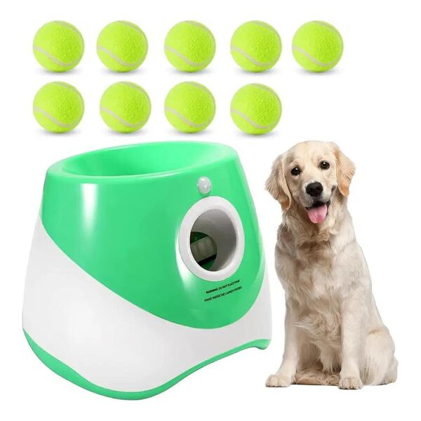 Pet Dog Tennis Ball Thrower, 10-30 Feet Launching Distance, 1 PC Ball Machine, 9 Balls