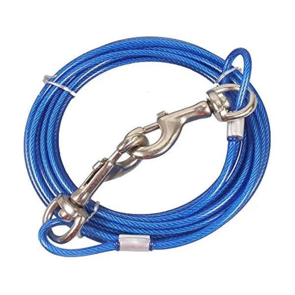 Pet Dog Tie Out Cable With Double Head 3m 10Ft Blue Stainless Steel For Medium Large Dogs