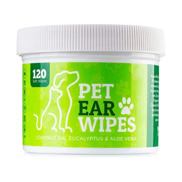 Pet Ear Wipes for Dogs with Itch Relief Natural Coconut Oil Eucalyptus and Aloe