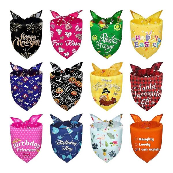 Pet Fashion Holiday Dog Bandanas, 12 Piece Set with Adjustable Neck Size for Large Dogs