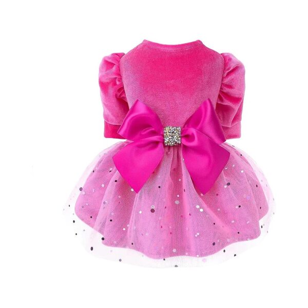 Pet Fashion Pink Velvet Dog Dress with Tulle Medium Size for Small Dogs