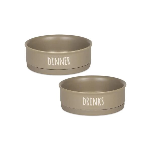 Pet Feeding Bowls with Silicone Rim, 6x2 Inches, Porcelain Ceramic, Medium Size, 2 Count