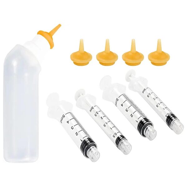 Pet Feeding Silicone Nipple with Curved Bottle and Syringes for Hand Feeding All Animals