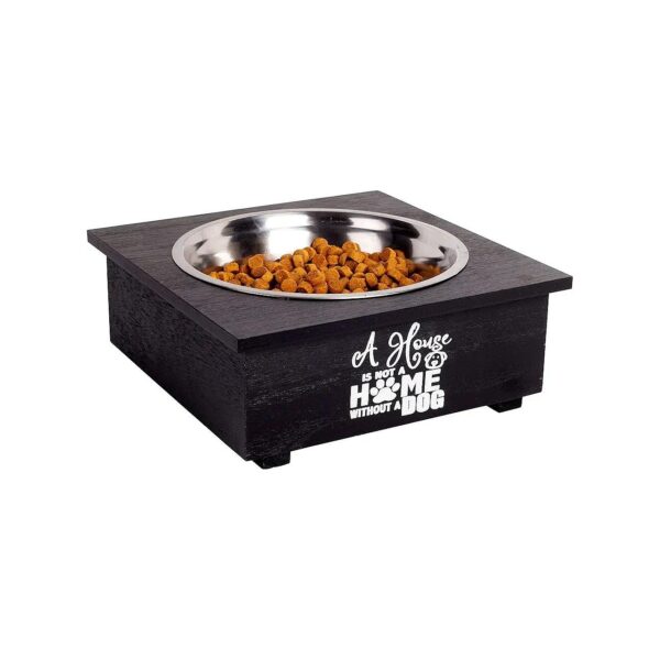 Pet Feeding Stand with Durable Stainless Steel Bowls, Wooden Stand, and Removable Tray