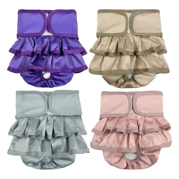 Pet Female Dog Diaper Skirt Design Super Absorbent Small Size 5-10' Waist Reusable 4-Pack