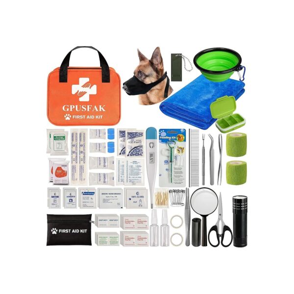 Pet First Aid Kit with Tick Remover, Thermometer, and First Aid Supplies for Wound Care