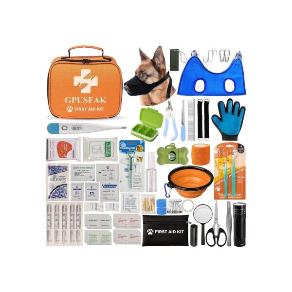 Pet First Aid and Grooming Kit with Hammock Harness for Dogs and Cats