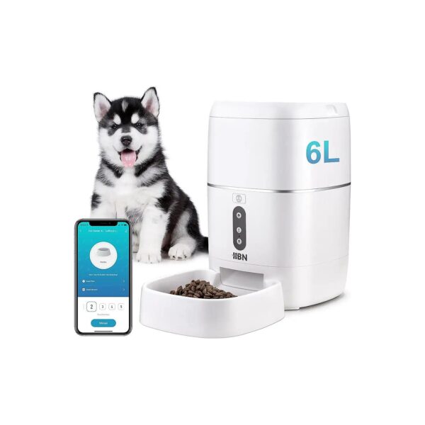 Pet Food Feeder with Integrated WiFi, Voice Record, and 6L Capacity for Multi-Pet Homes