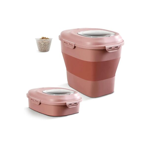 Pet Food Storage Container with Wheels Folding Large Capacity 30 Lb Pink