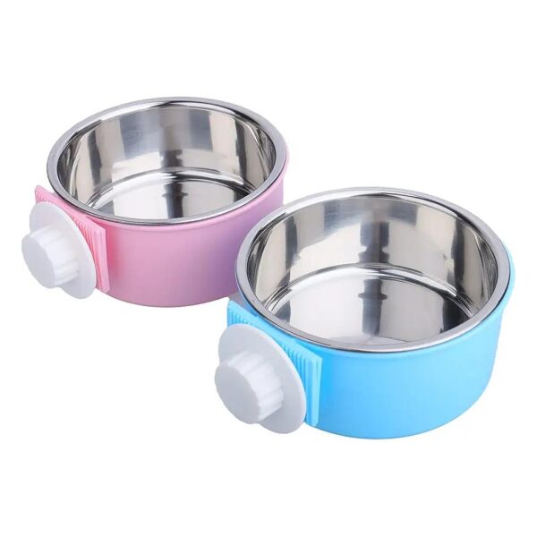 Pet Food Water Bowl Set 2-in-1 Plastic Stainless Steel Bowls for Cats Dogs Birds Rabbits