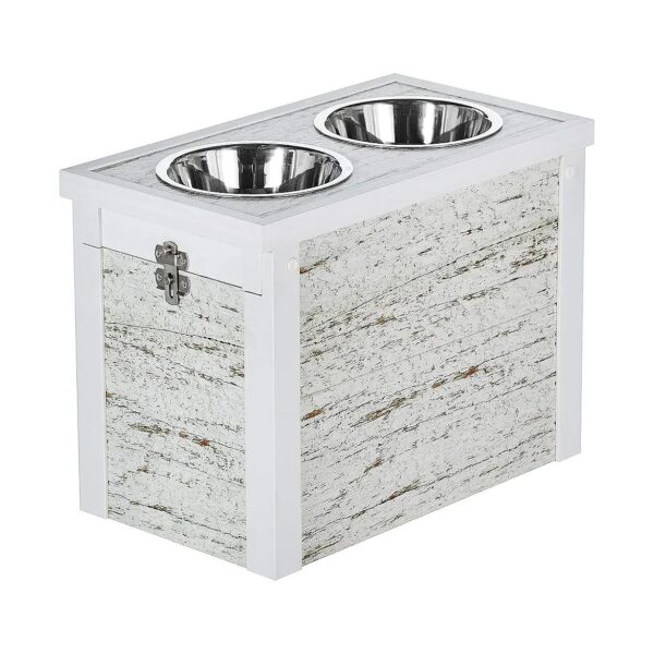 Pet Food and Storage System with ECOFLEX Material, Stainless Steel Bowls, and Sliding Lid