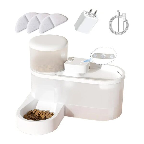 Pet Fountain and Gravity Feeder Set with Built-In Filter and Charger for Easy Maintenance