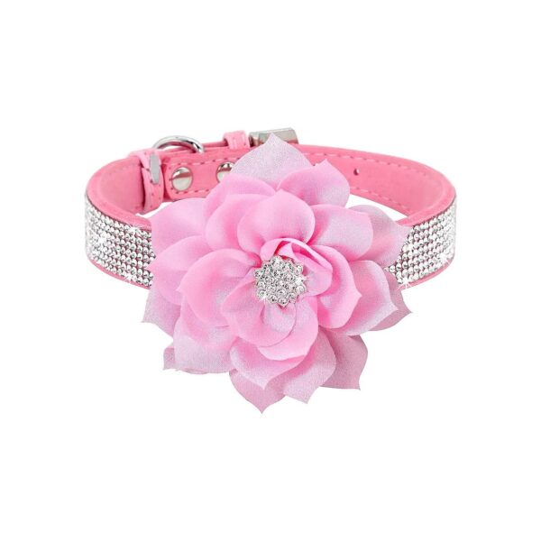 Pet Girl Collar with Flowers and Rhinestones for Small Puppy Dogs