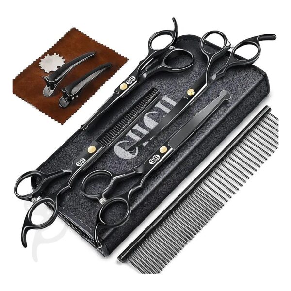 Pet Grooming Kit for DIY Home Salon with Titanium Black Scissors