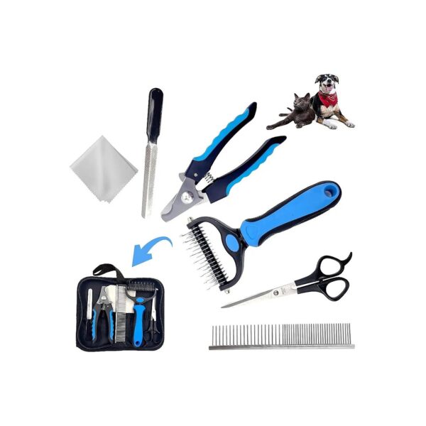 Pet Grooming Kit with Scissors, Nail Clippers, and Brush for Cats and Small Dogs