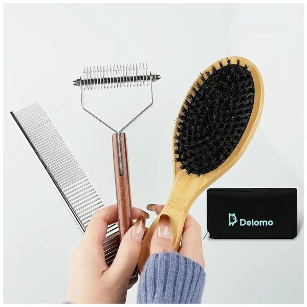 Pet Grooming Kit with Undercoat Rake Comb and Brush for Medium Long Haired Dogs and Cats