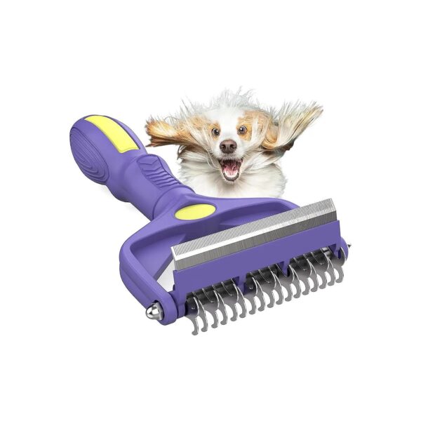 Pet Grooming Rake for Thick Hair Pets - 3 in 1 Undercoat Rake for Easy Deshedding