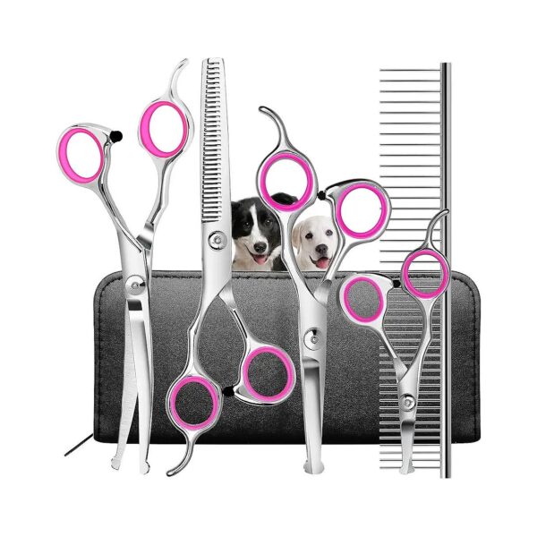 Pet Grooming Scissors Kit with Thinning, Straight, and Curved Scissors for Small Dogs