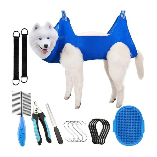 Pet Grooming Supplies Kit with Hammock, Nail Clippers, Comb, and Brush for Medium Dogs