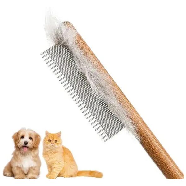 Pet Grooming and Hair Removal Comb for Cats, Dogs, and Rabbits with Durable Wood Handle