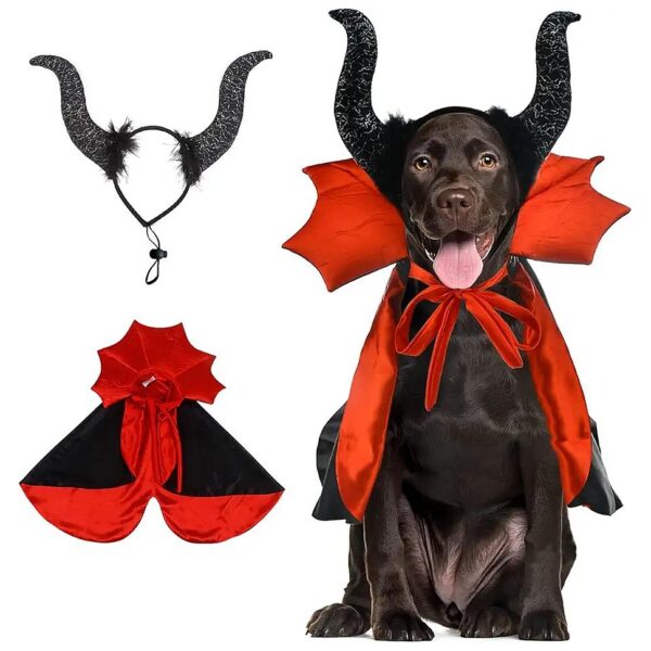 Pet Halloween Costume Accessories with Vampire Cape and Devil Horns for Cats and Dogs