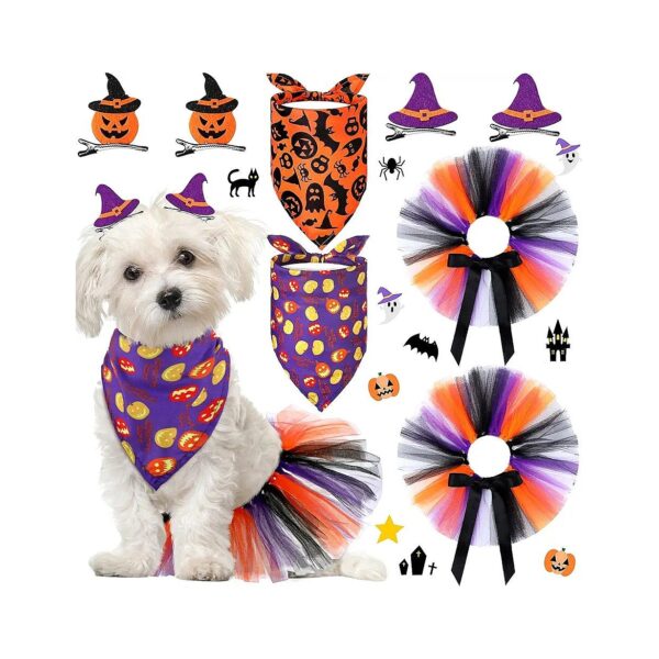 Pet Halloween Party Supplies Including Tulle Skirt, Hairpins, and Bandanas for Small Pets