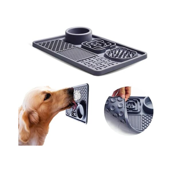 Pet Health Mat with Slow Feeding Water Bowl and Suction Cups for Cats and Dogs